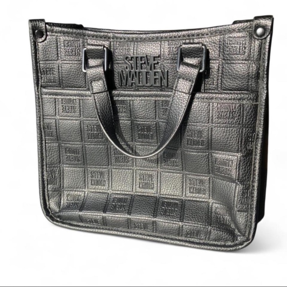 Steve Madden NWOT Faux Leather Embossed Black Handbag Totebag - Picture 1 of 4